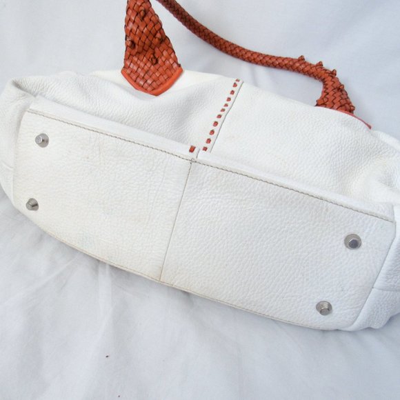 PAOLO MASI Italian Two-Tone Leather Braided Handle Pebbled White Leather/ Large - Picture 14 of 14
